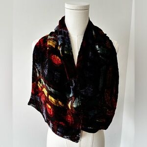 Silk and Burnt Velvet Abstract Print Scarf - Multicolor